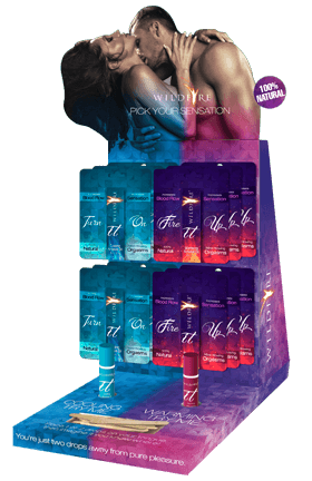 Wildfire arousal oils on retail display stand